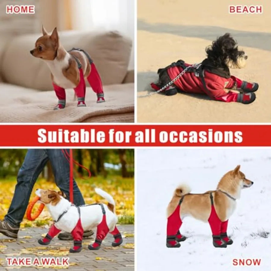 Waterproof Dog Suspender Boots – Adjustable Non-Slip Leg Protection for Rain, Snow & Hiking