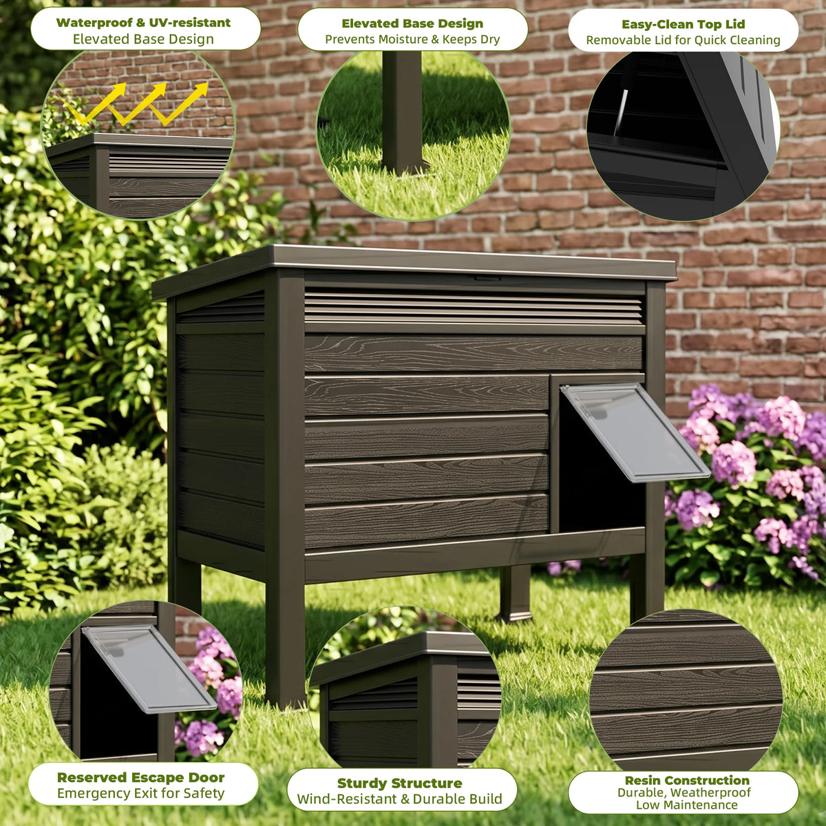 Weatherproof Elevated Outdoor Cat House – UV-Resistant Resin Shelter with Easy-Clean Opening Roof