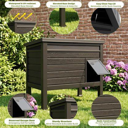 Weatherproof Elevated Outdoor Cat House – UV-Resistant Resin Shelter with Easy-Clean Opening Roof