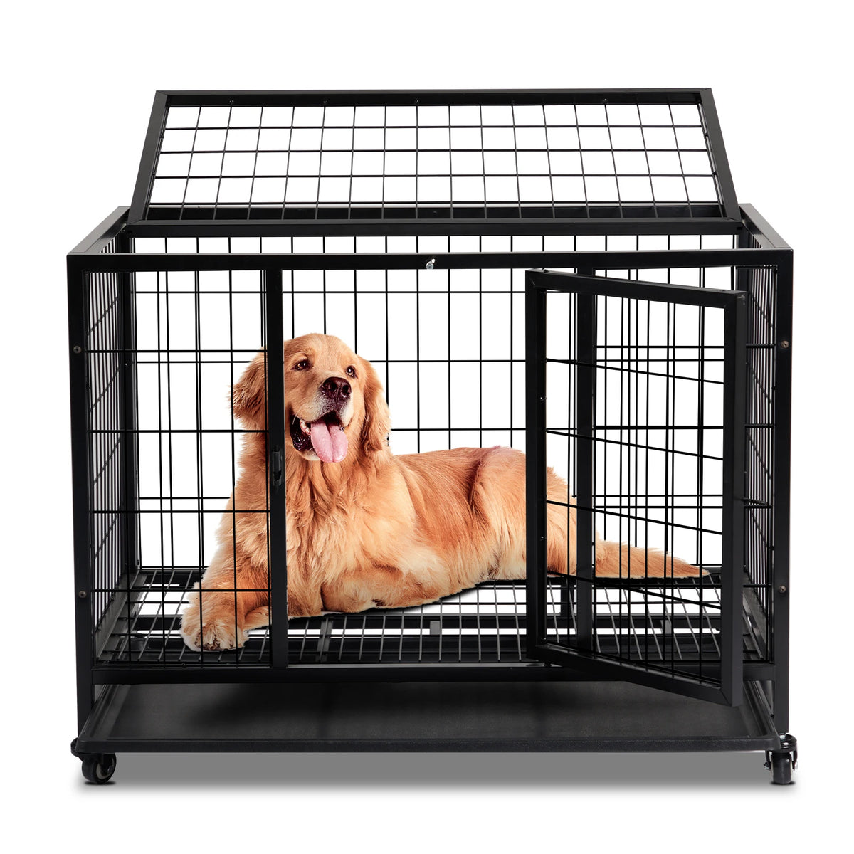 36-Inch Heavy-Duty Dog Crate with Double Doors, Secure Locks & Removable Tray