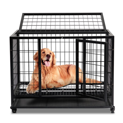 36-Inch Heavy-Duty Dog Crate with Double Doors, Secure Locks & Removable Tray