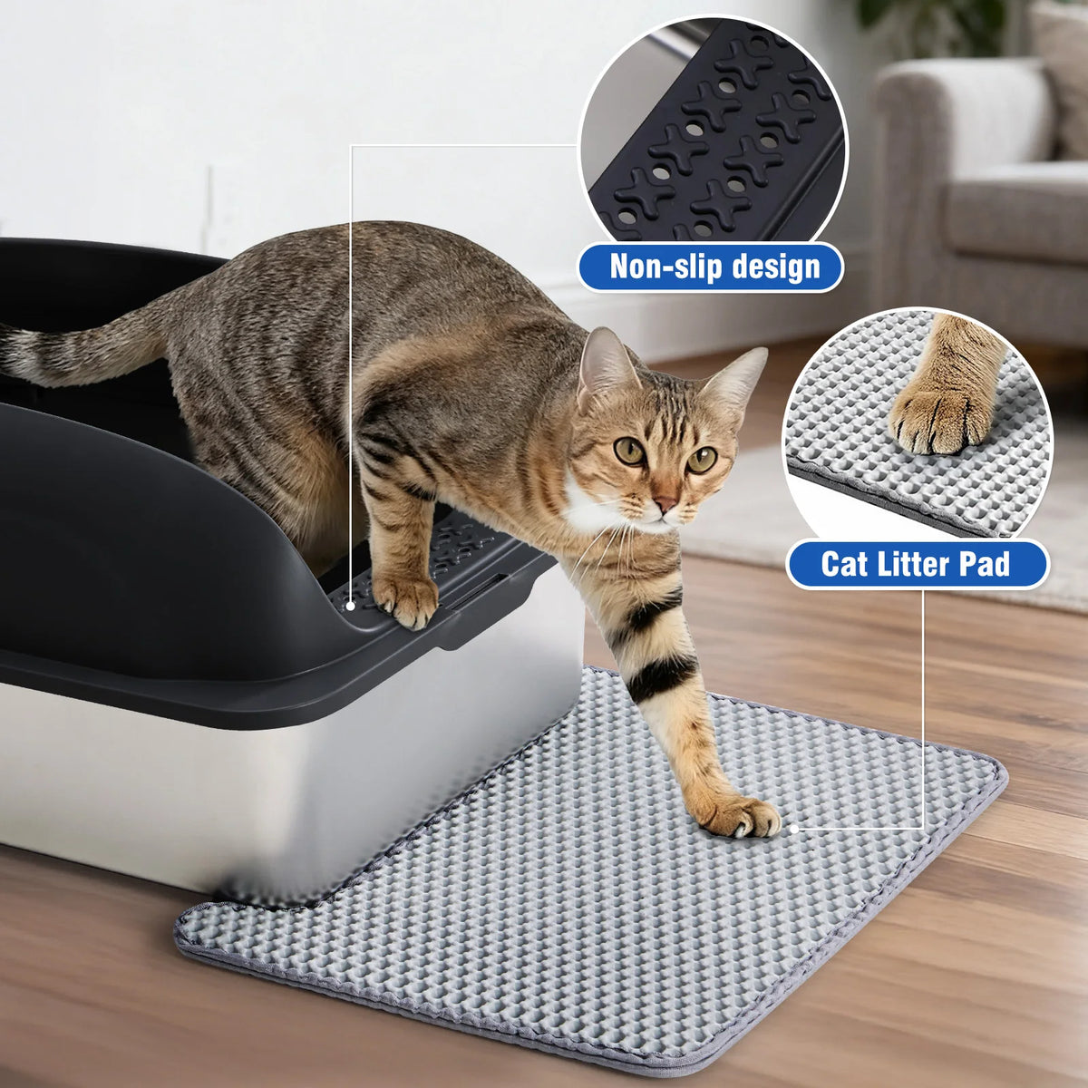 JHK 24-Inch Large Stainless Steel Cat Litter Box with Lid, Leak-Resistant Design, Scoop & Mat for Large Cats
