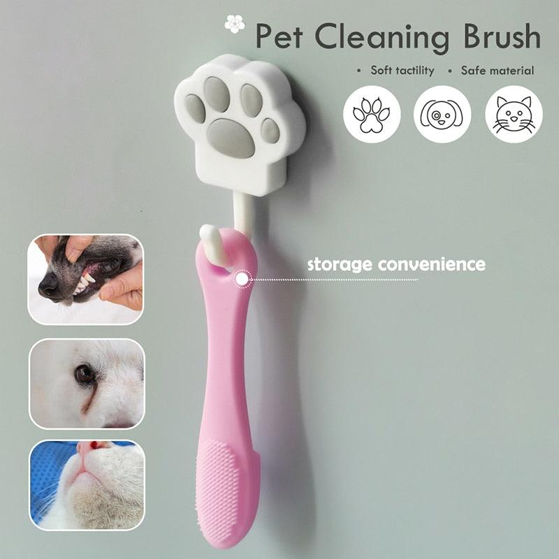 Soft Silicone Toothbrush with Long Handle for Dog, Cat Pet Dental , Tear Stains Brush