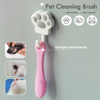 Soft Silicone Toothbrush with Long Handle for Dog, Cat Pet Dental , Tear Stains Brush