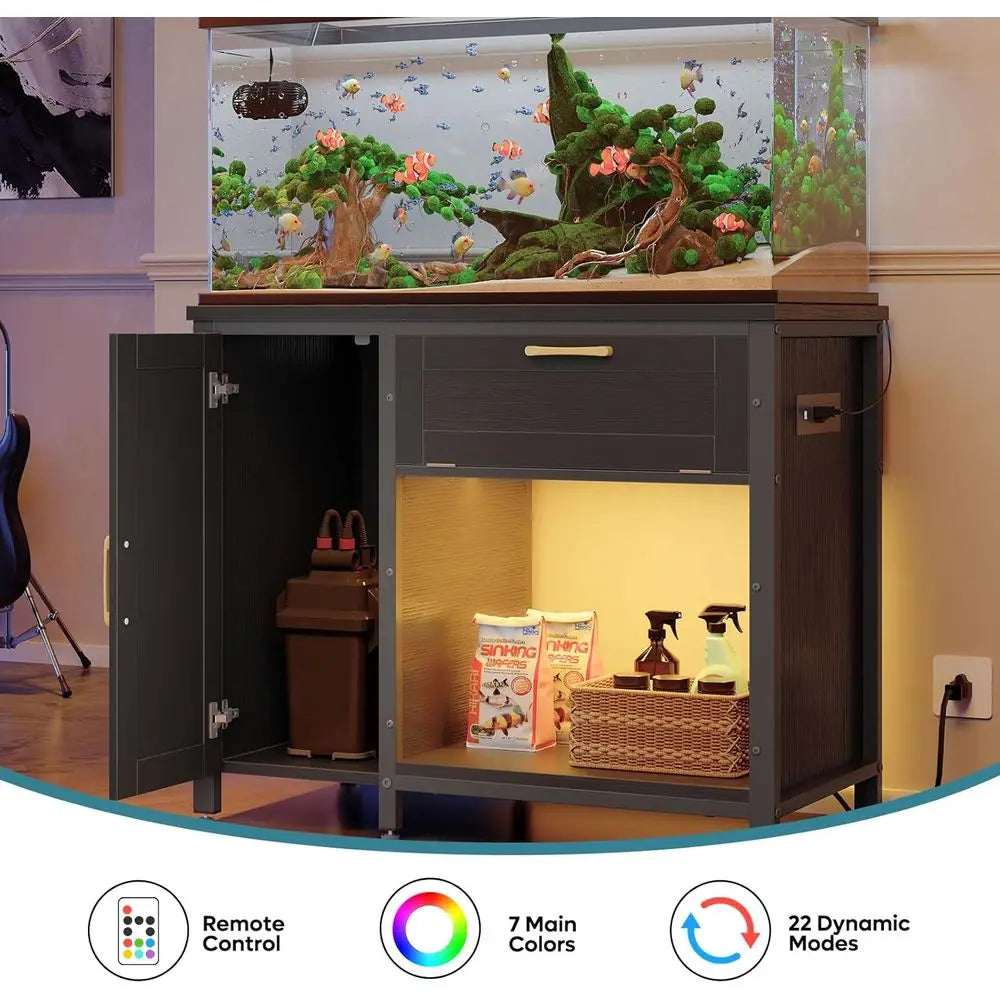 40-50 gallon aquarium stand with power outlet and interior LED lighting