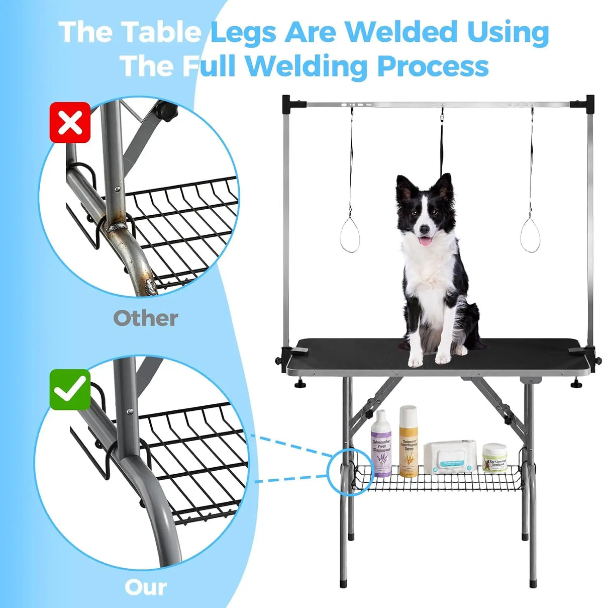 Garvee 42-Inch Foldable Dog Grooming Table – Adjustable Grooming Arm, Non-Slip Waterproof Surface & Storage Basket