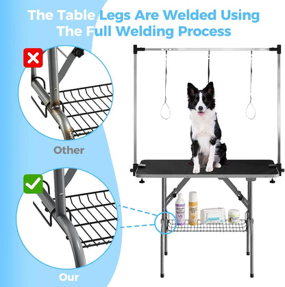 Garvee 42-Inch Foldable Dog Grooming Table – Adjustable Grooming Arm, Non-Slip Waterproof Surface & Storage Basket
