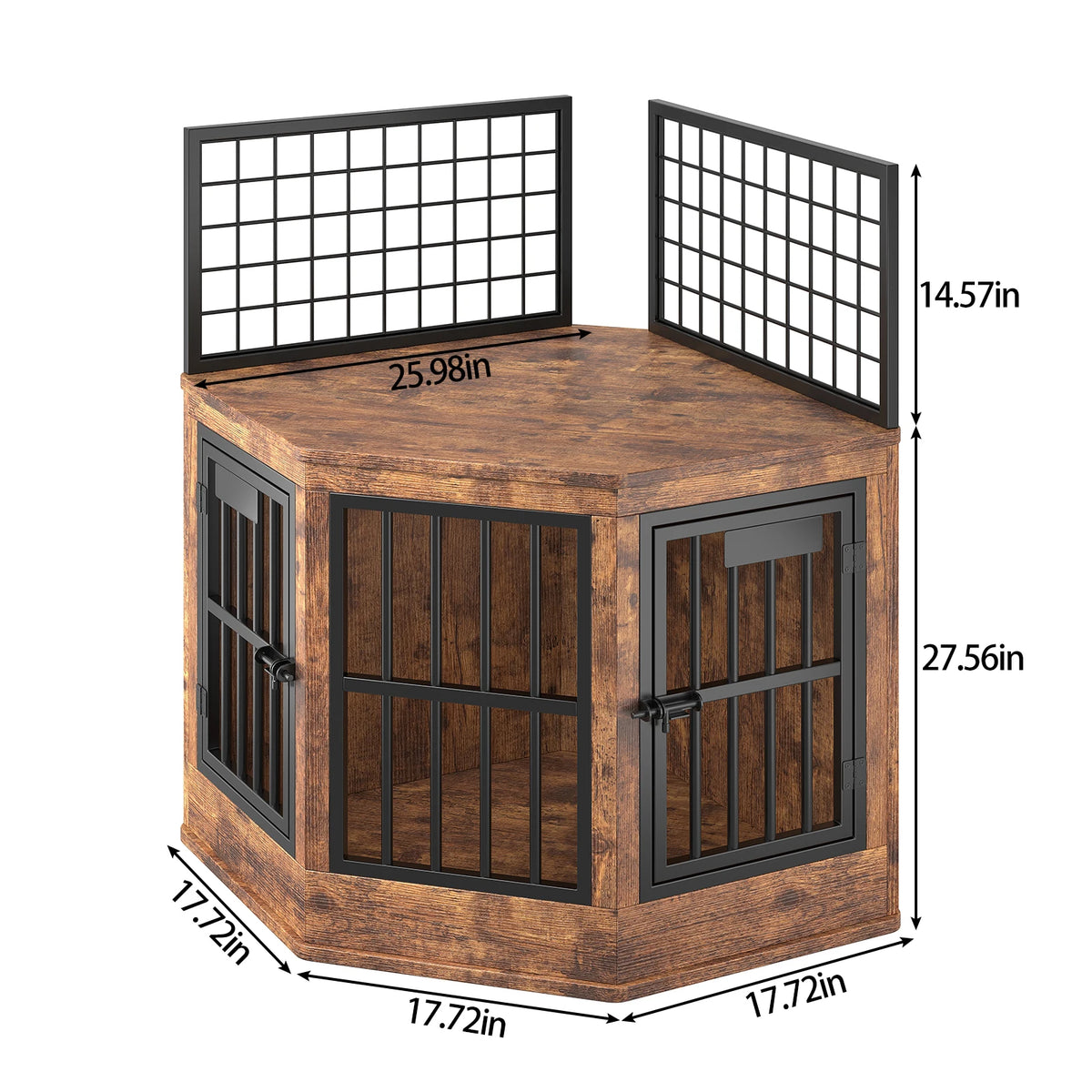 Modern Corner Dog Crate Furniture & TV Stand – Indoor Wooden Dog Kennel for Medium & Large Dogs, Brown
