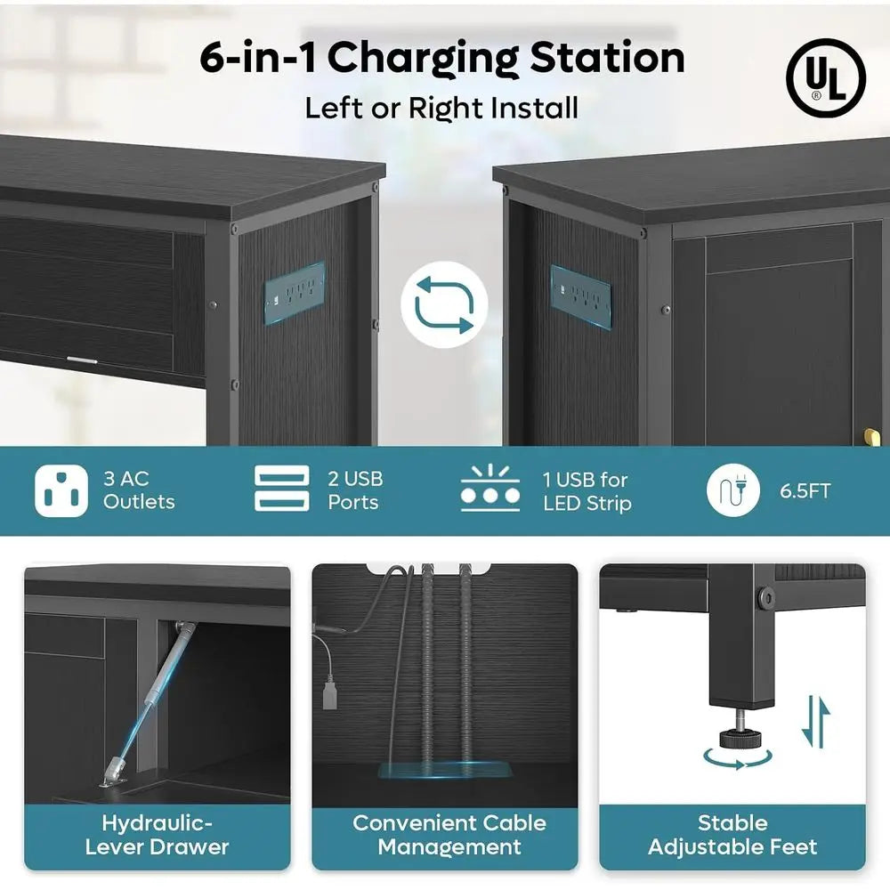40-50 Gallon Aquarium Stand features 6-in-1 charging station, hydraulic drawer, cable management and adjustable feet