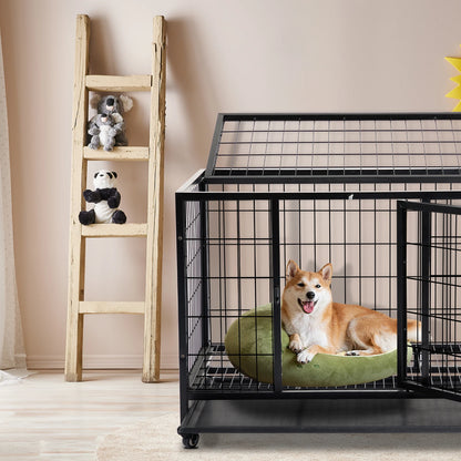36-Inch Heavy-Duty Dog Crate with Double Doors, Secure Locks & Removable Tray