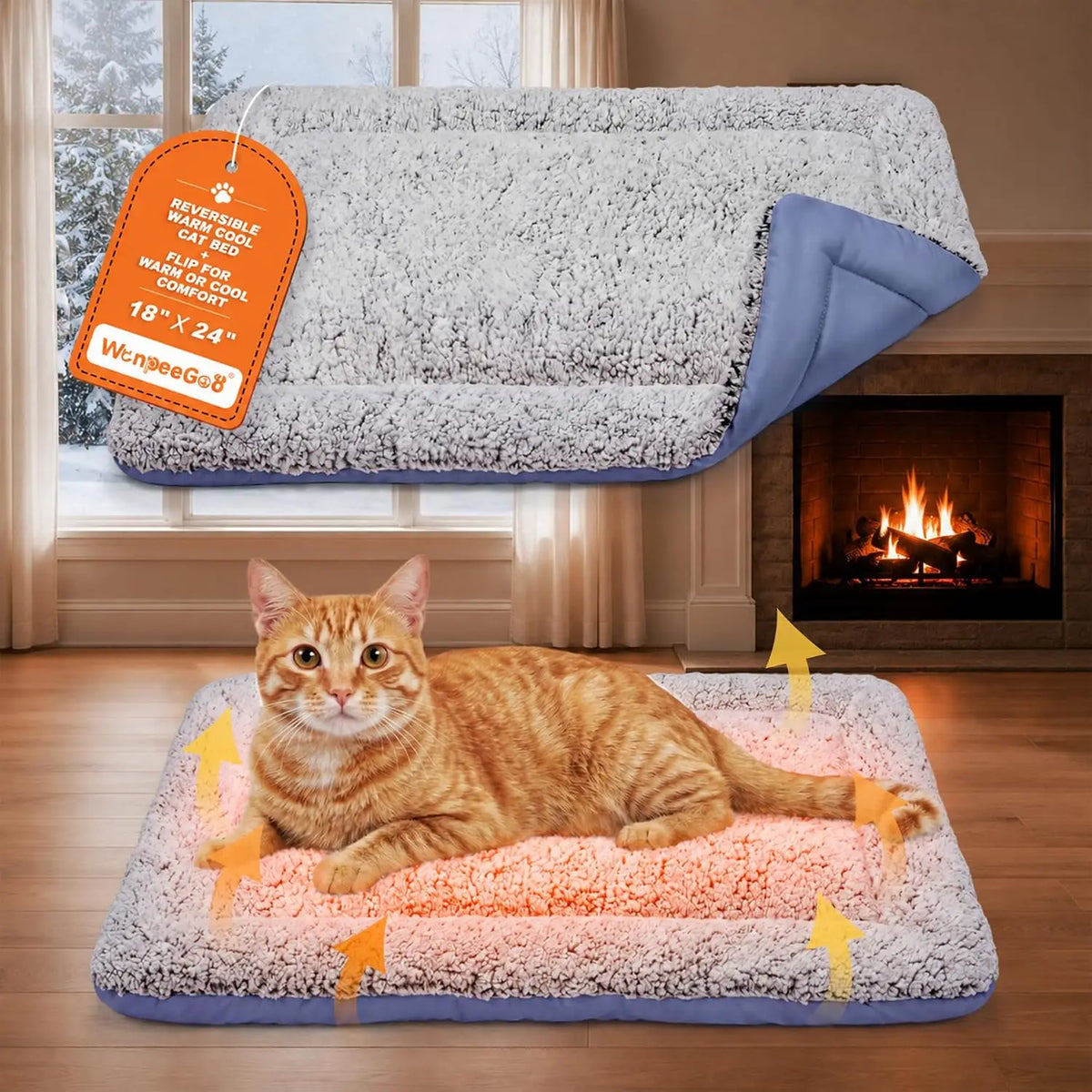 Self-Warming Cat Bed – Reversible Cozy Heating Pad, Gray, 18 x 24 Inches