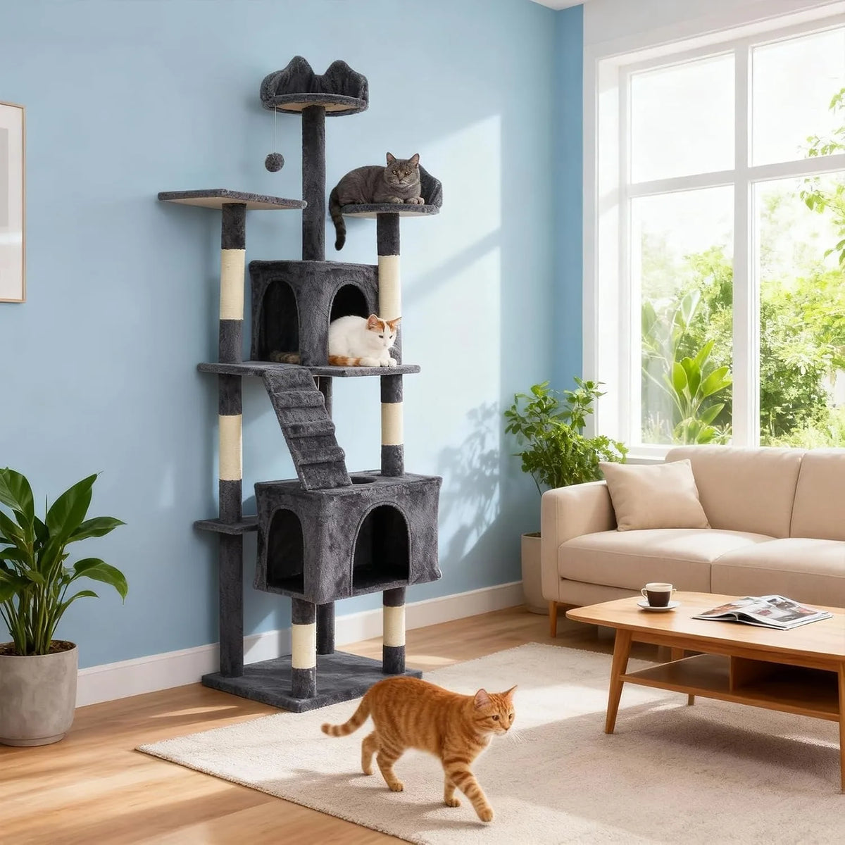 72-Inch Multi-Level Cat Tree with Condos, Perches, Hammock & Scratching Posts