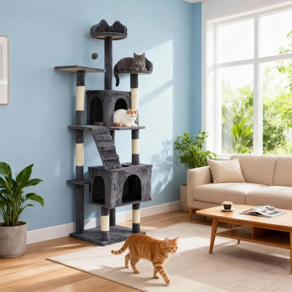 72-Inch Multi-Level Cat Tree with Condos, Perches, Hammock & Scratching Posts