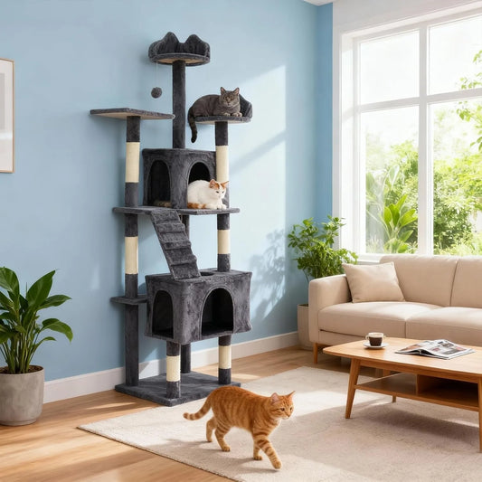 72-Inch Multi-Level Cat Tree with Condos, Perches, Hammock & Scratching Posts
