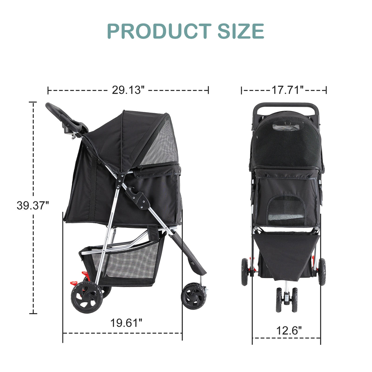 JHK 3-Wheel Foldable Pet Stroller for Small Dogs & Cats – Mesh Windows, Storage Basket & Cup Holder