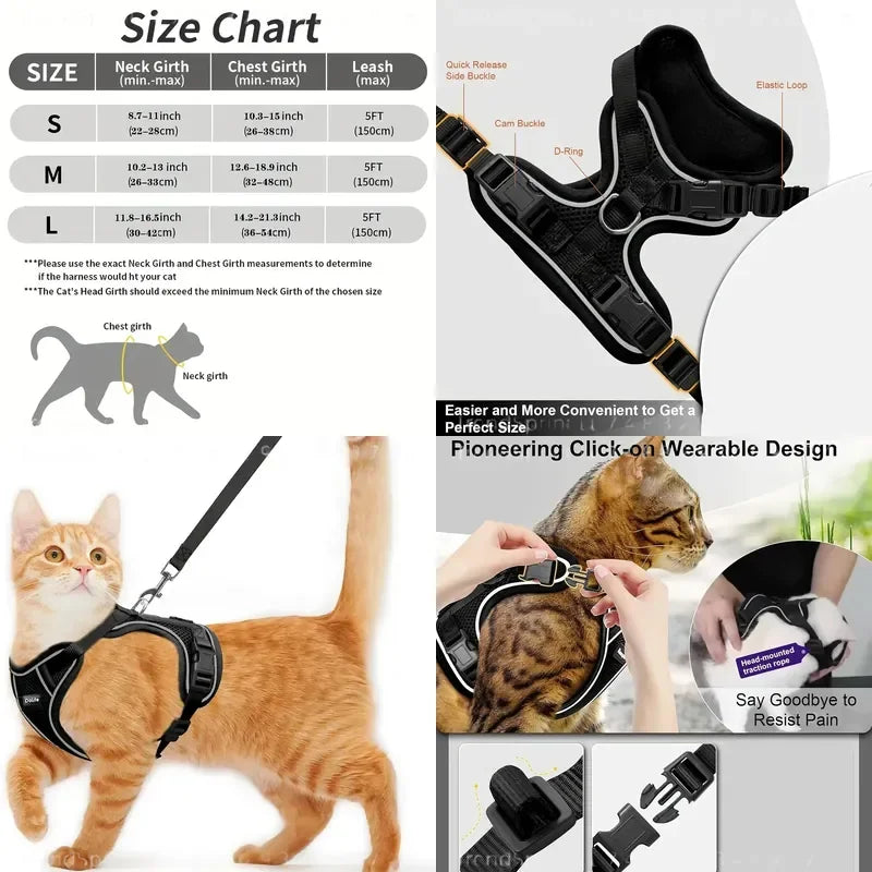 Anti-Escape Cat Harness & Leash Set – Soft Adjustable Vest for Walking & Travel