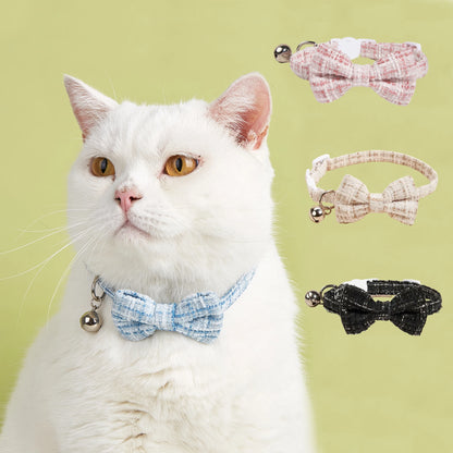 Plaid Breakaway Cat & Small Dog Collar with Removable Bow Tie & Bell