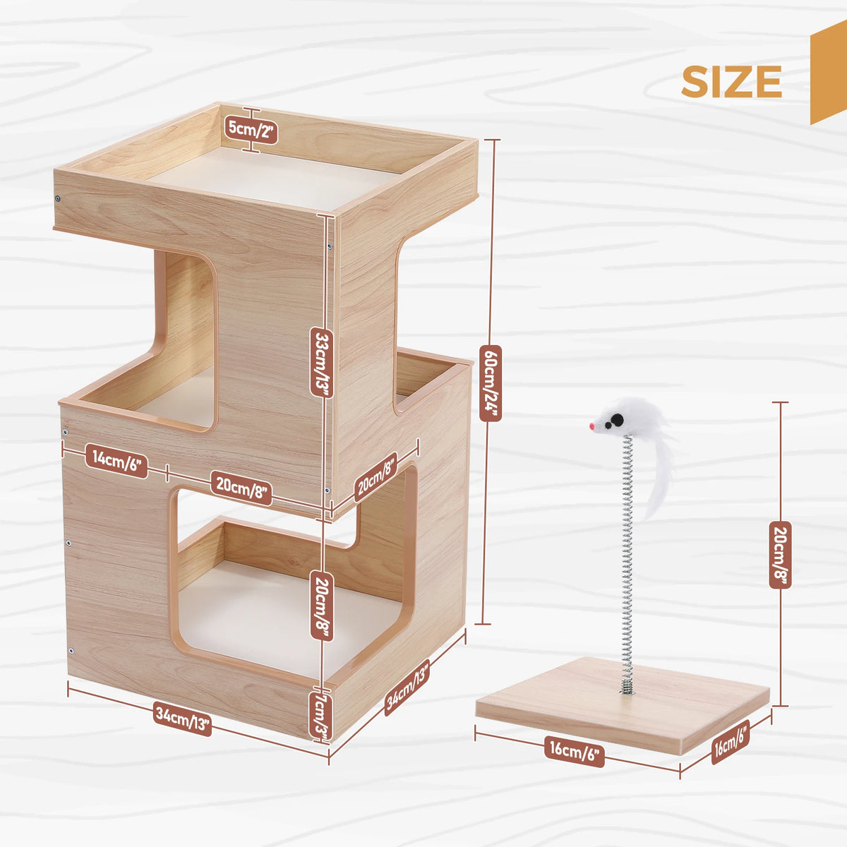 Modern Wooden Cat Condo & Activity Tower with Cozy Hideaway, Removable Soft Mats & Scratching Pad for Indoor Cats and Kittens