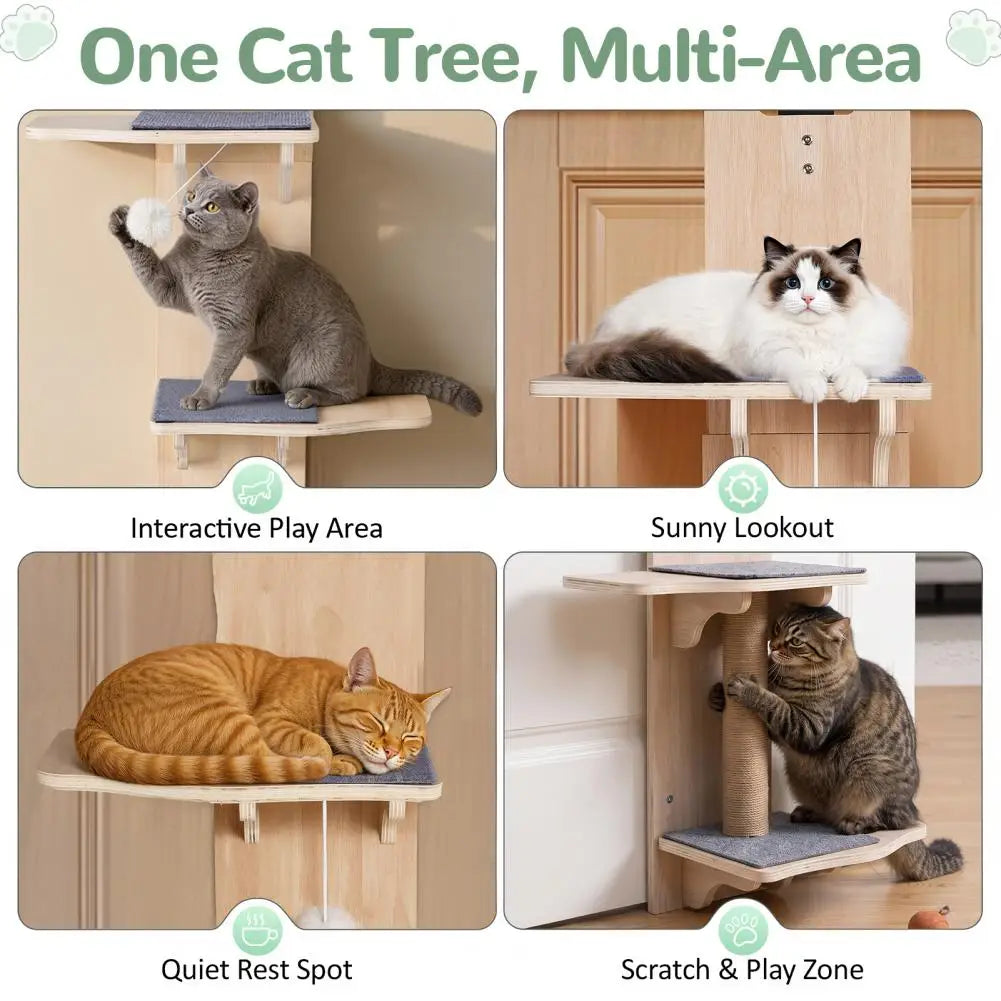 4-Tier Door-Hanging Cat Tree & Climbing Tower with Scratching Posts, Pads & Hanging Toy Ball
