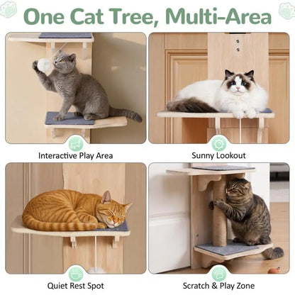 4-Tier Door-Hanging Cat Tree & Climbing Tower with Scratching Posts, Pads & Hanging Toy Ball