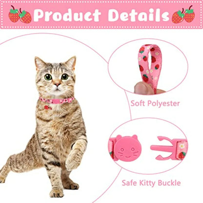 Breakaway Cat Collars with Bell and Cute Pendants, 3 Pack, Ideal for Girl