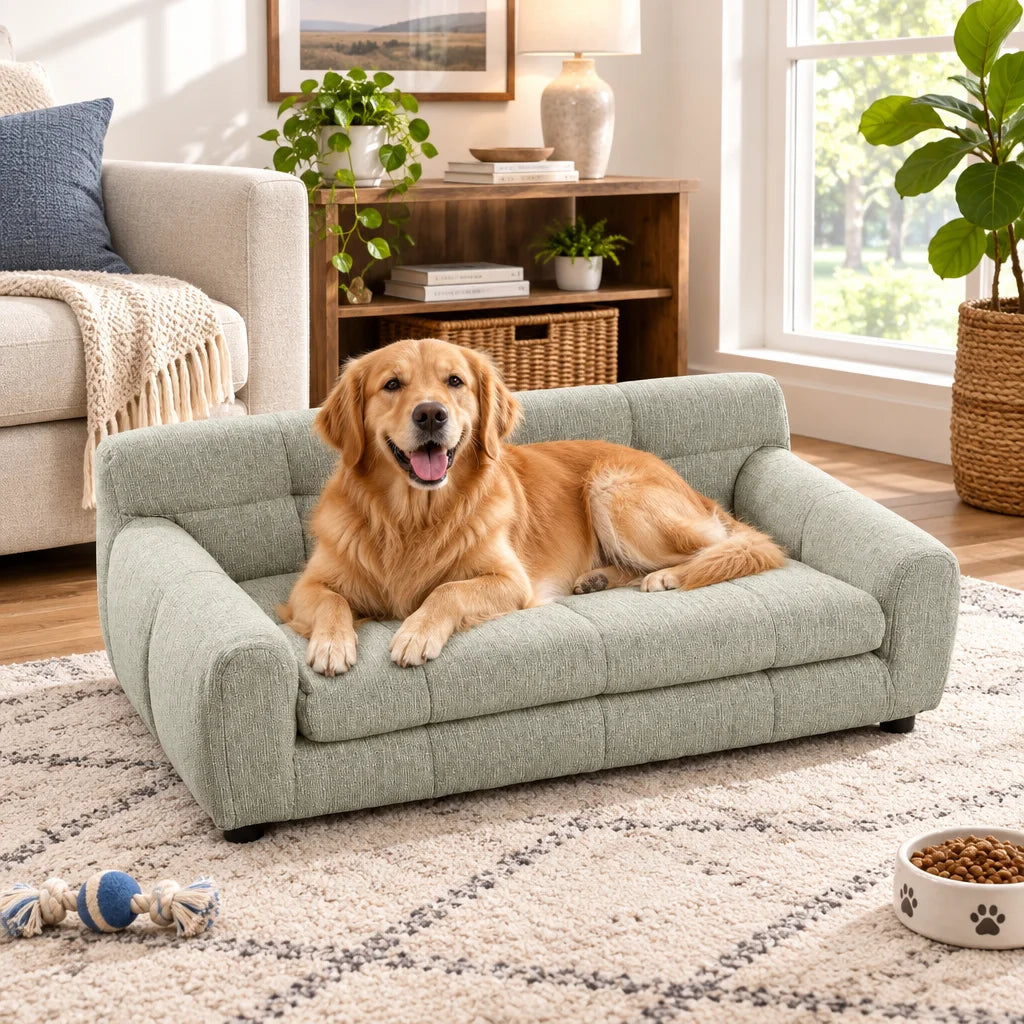 Modern Dog Sofa Bed with Backrest & Armrests – Breathable, Sturdy Pet Couch for Medium & Large Dogs