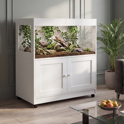 60-Gallon Large Reptile Enclosure with Ventilated Top, Storage Cabinet & Stand