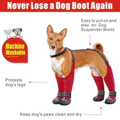 Waterproof Dog Suspender Boots – Adjustable Non-Slip Leg Protection for Rain, Snow & Hiking