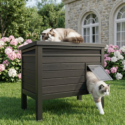 Weatherproof Elevated Outdoor Cat House – UV-Resistant Resin Shelter with Easy-Clean Opening Roof