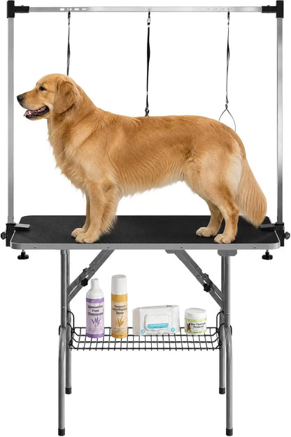 Garvee 42-Inch Foldable Dog Grooming Table – Adjustable Grooming Arm, Non-Slip Waterproof Surface & Storage Basket