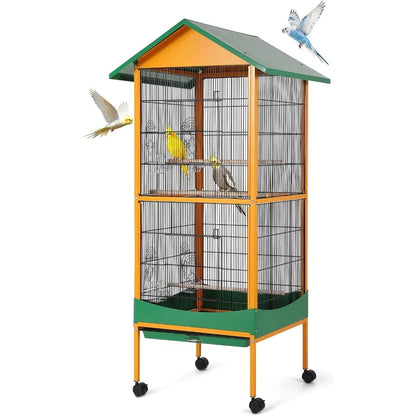Garvee 66-Inch Extra-Large Bird Cage with Waterproof Roof & Removable Tray – Indoor/Outdoor Aviary