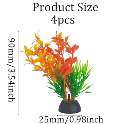 4-Piece Artificial Seaweed Aquarium Plants – 4-Inch Realistic Green & Orange Decorations for Freshwater and Saltwater Fish Tanks