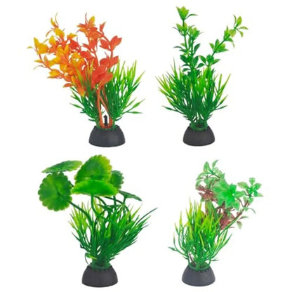 4-Piece Artificial Seaweed Aquarium Plants – 4-Inch Realistic Green & Orange Decorations for Freshwater and Saltwater Fish Tanks