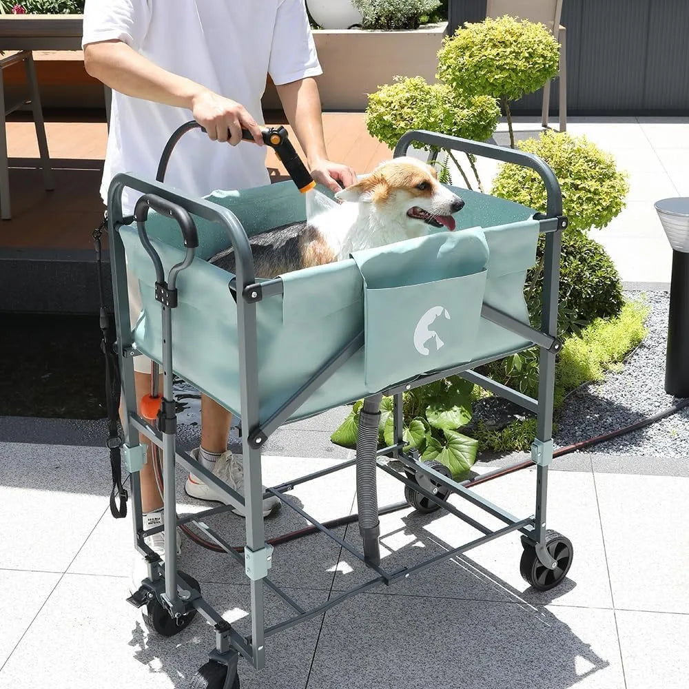 Portable Elevated Pet Bath & Grooming Rack with Breathable Mesh – Foldable & Washable