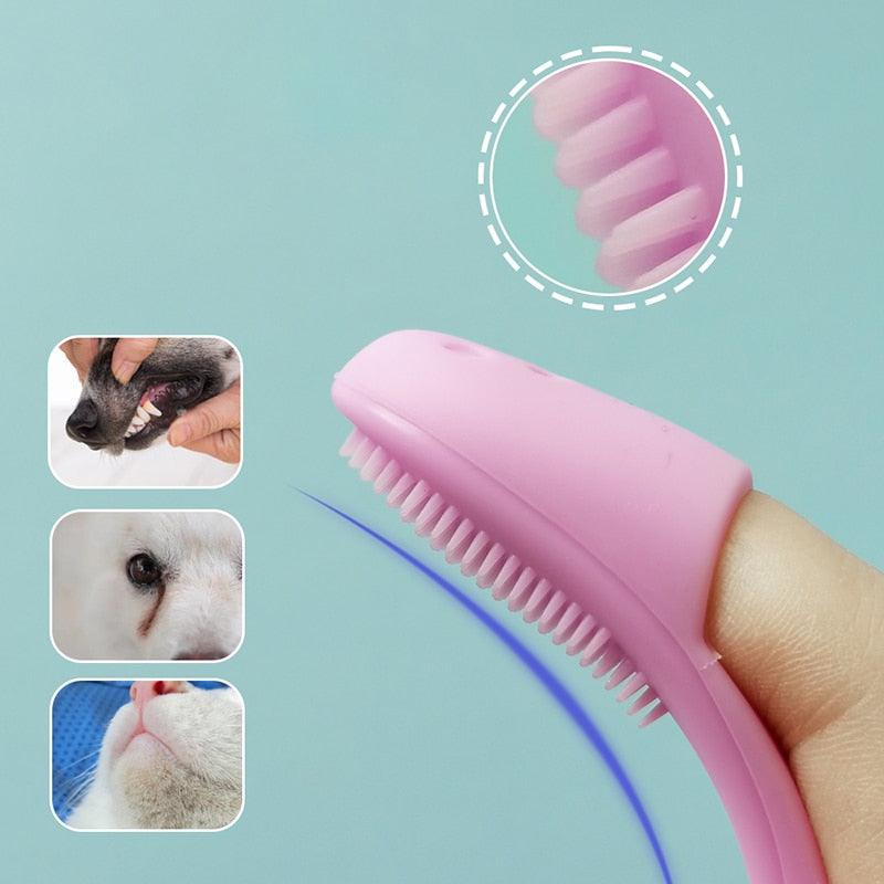 Soft Silicone Toothbrush with Long Handle for Dog, Cat Pet Dental , Tear Stains Brush