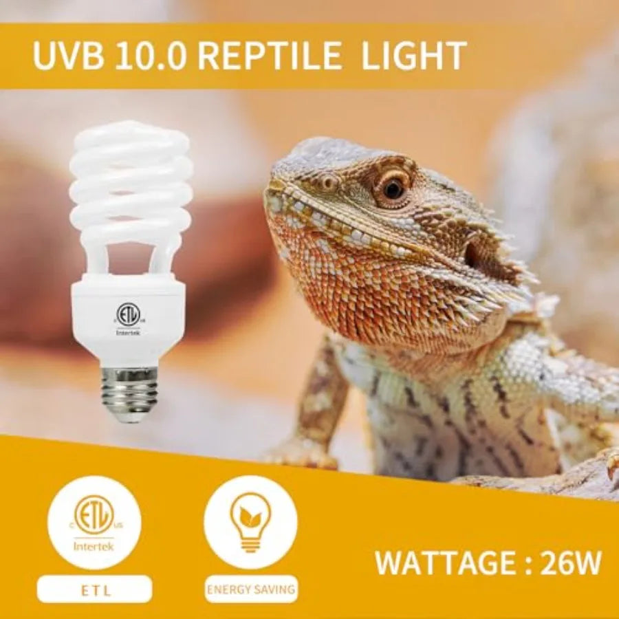 UVB 10.0 reptile light bulb with 26W wattage and energy saving certification