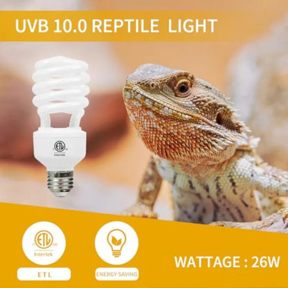 UVB 10.0 reptile light bulb with 26W wattage and energy saving certification