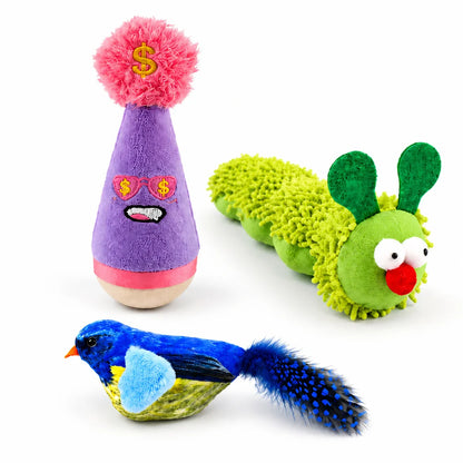 Zoe Interactive Cat Toy Set – Wobble Toy, Soft Caterpillar & Chirping Bird for Indoor Cats