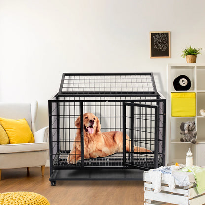 36-Inch Heavy-Duty Dog Crate with Double Doors, Secure Locks & Removable Tray