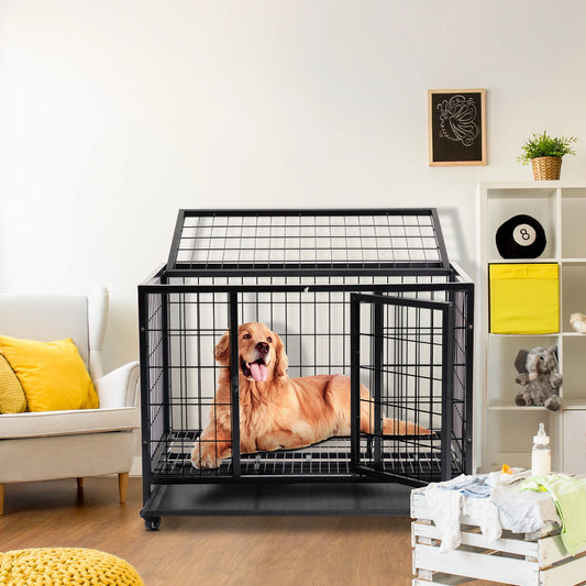 36-Inch Heavy-Duty Dog Crate with Double Doors, Secure Locks & Removable Tray