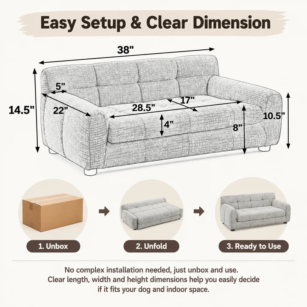 Modern Dog Sofa Bed with Backrest & Armrests – Breathable, Sturdy Pet Couch for Medium & Large Dogs