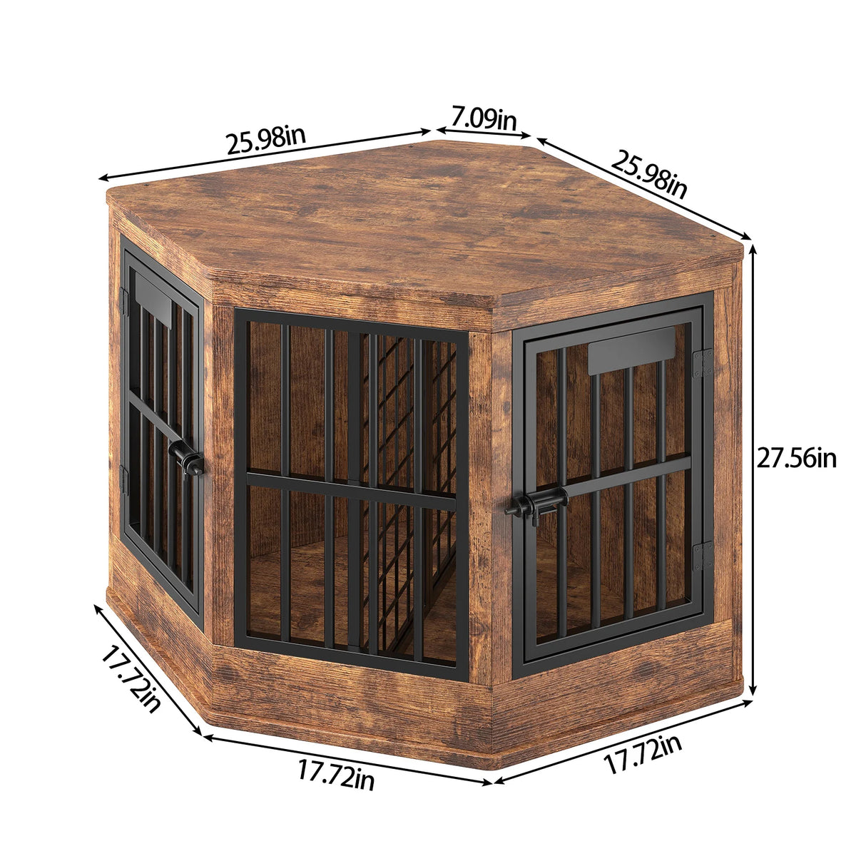 Modern Corner Dog Crate Furniture & TV Stand – Indoor Wooden Dog Kennel for Medium & Large Dogs, Brown