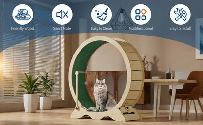 Quiet Indoor Cat Exercise Wheel – 43 Inch Cat Treadmill with Removable Carpet Running Surface