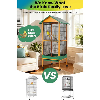 Garvee 66-Inch Extra-Large Bird Cage with Waterproof Roof & Removable Tray – Indoor/Outdoor Aviary