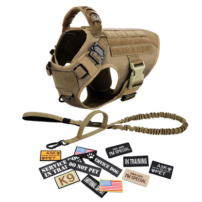 Tactical Dog Harness, Collar & Leash Set with Pouches and Patches