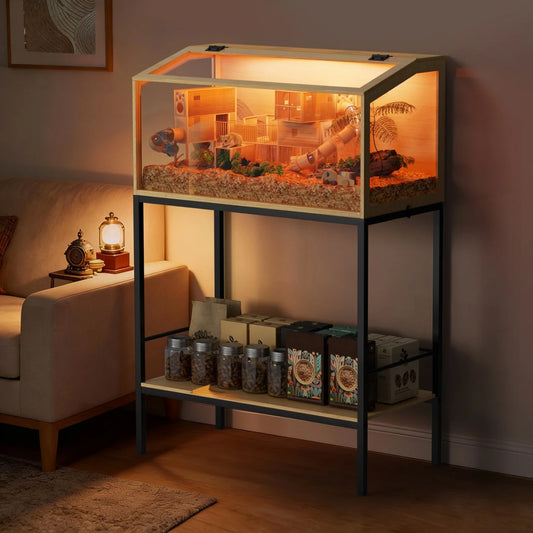 Wooden Hamster & Small Pet Habitat with Tempered Glass Panels & Built-In LED Light – 60/80/100 cm Sizes