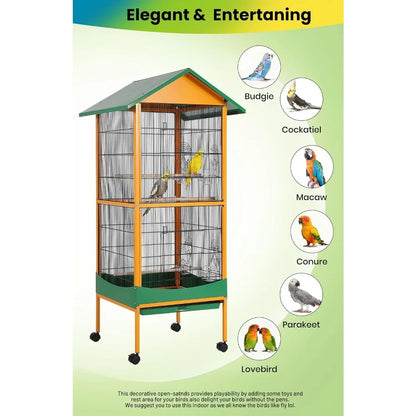 Garvee 66-Inch Extra-Large Bird Cage with Waterproof Roof & Removable Tray – Indoor/Outdoor Aviary
