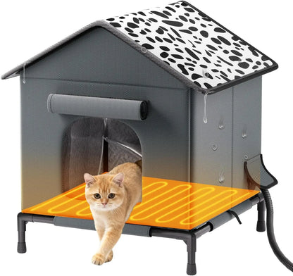 Heated Outdoor Cat House – Weatherproof Insulated Shelter with Heating Pad & Elevated Waterproof Base