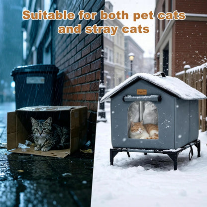Elevated Insulated Outdoor Cat House – Waterproof All-Season Shelter for Feral & Stray Cats
