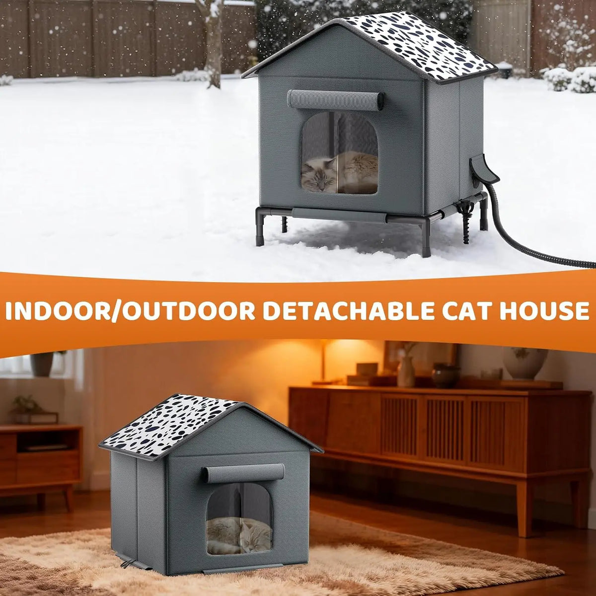 Heated Outdoor Cat House – Weatherproof Insulated Shelter with Heating Pad & Elevated Waterproof Base
